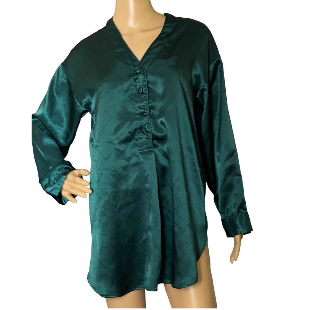 Victoria's Secret Vintage Gold Label Satin‎ Sleep Nightshirt Green Size Small